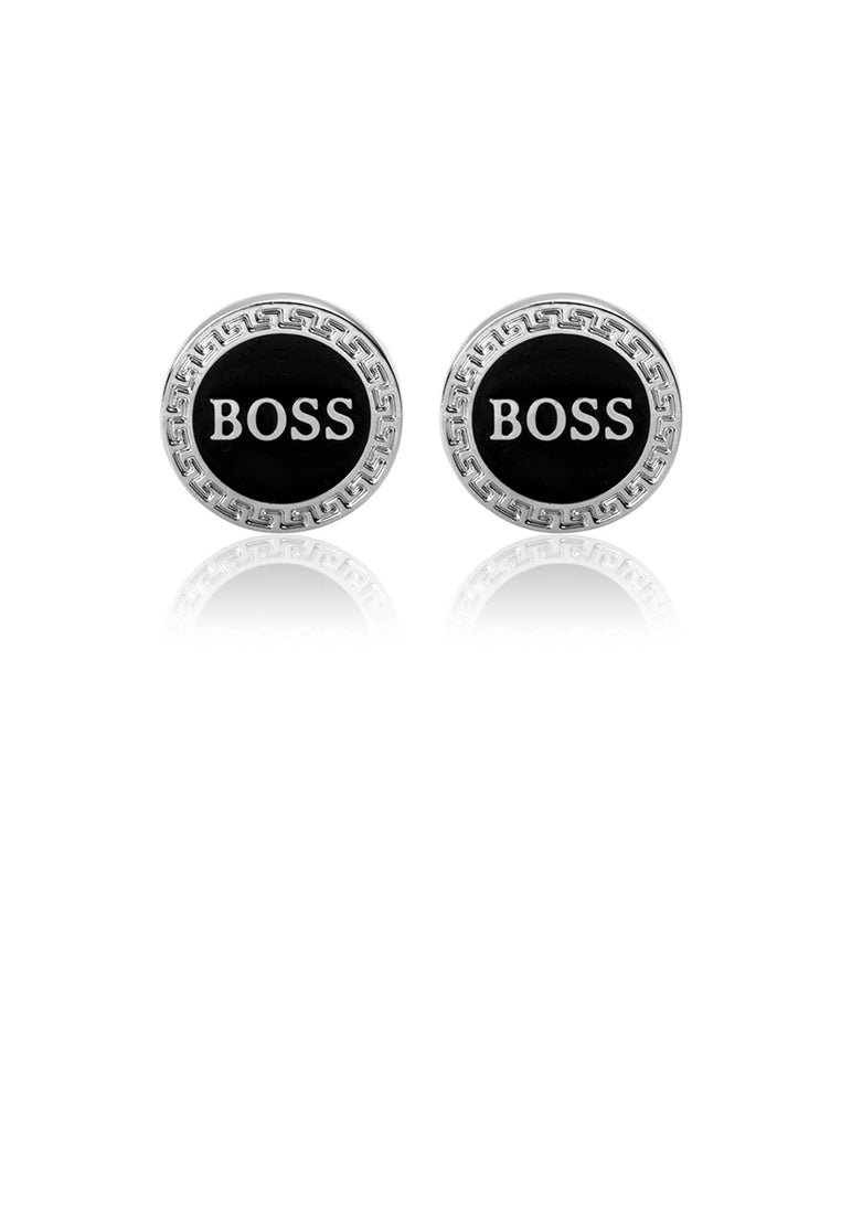 Simple Vintage Pattern English Alphabet Boss Geometric Round Cufflinks