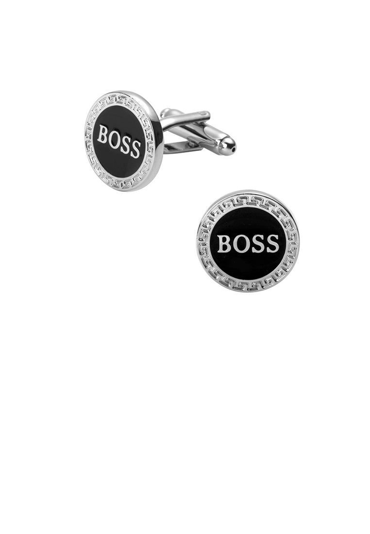 Simple Vintage Pattern English Alphabet Boss Geometric Round Cufflinks