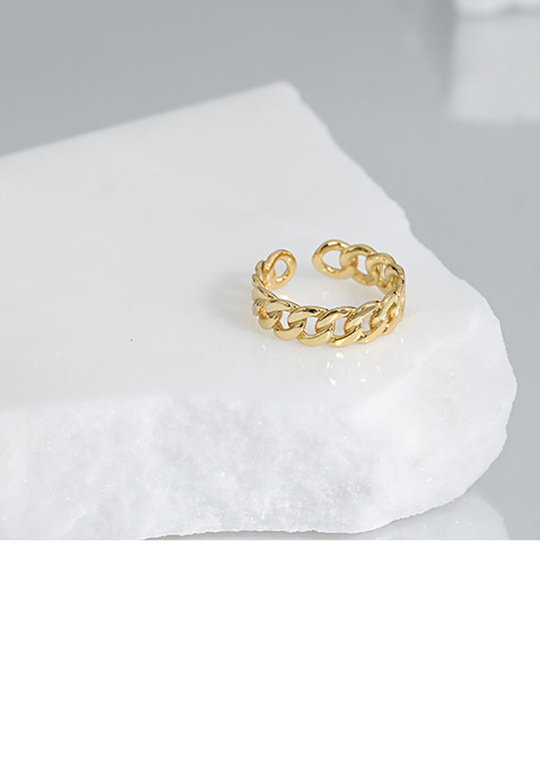 925 Sterling Silver Plated Gold Fashion Simple Twist Chain Geometric Round Adjustable Open Ring