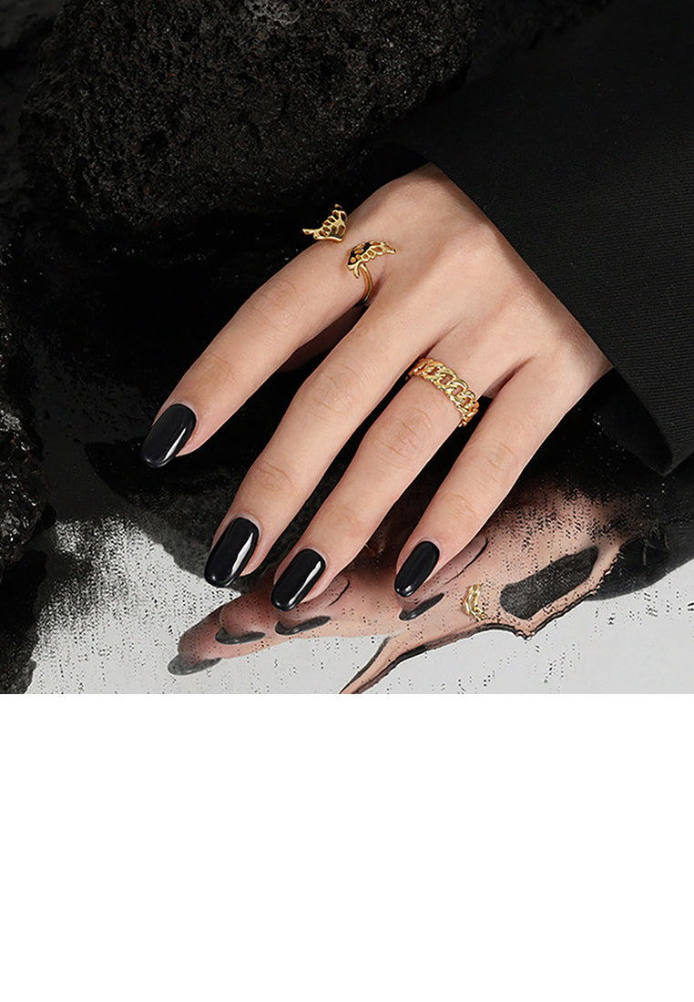 925 Sterling Silver Plated Gold Fashion Simple Twist Chain Geometric Round Adjustable Open Ring