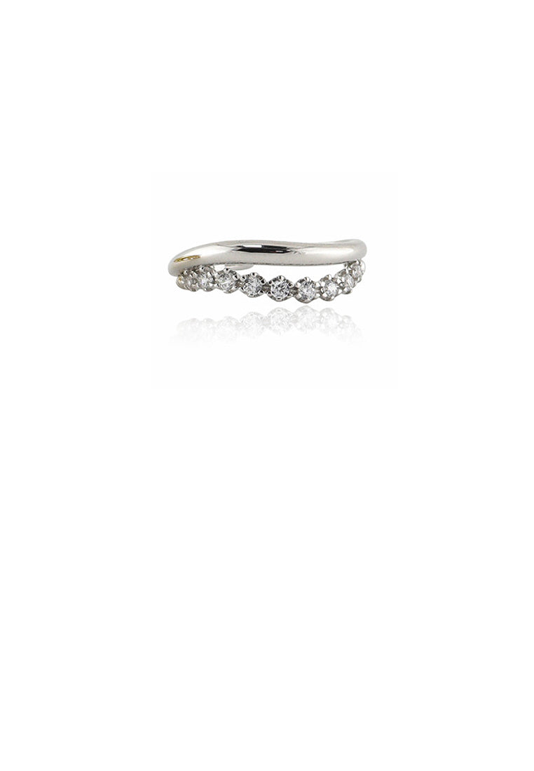 925 Sterling Silver Simple Temperament Ripple Geometric Adjustable Ring with Cubic Zirconia - Luxurious Look