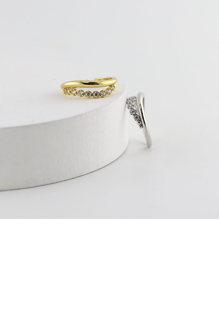 925 Sterling Silver Simple Temperament Ripple Geometric Adjustable Ring with Cubic Zirconia - Luxurious Look