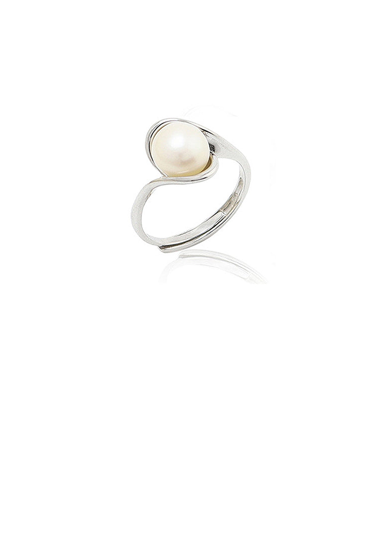 925 Sterling Silver Simple Temperament Geometric Freshwater Pearl Adjustable Ring - Luxurious Look
