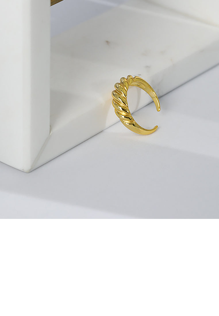 925 Sterling Silver Plated Gold Fashion Simple Twill Geometric Adjustable Open Ring