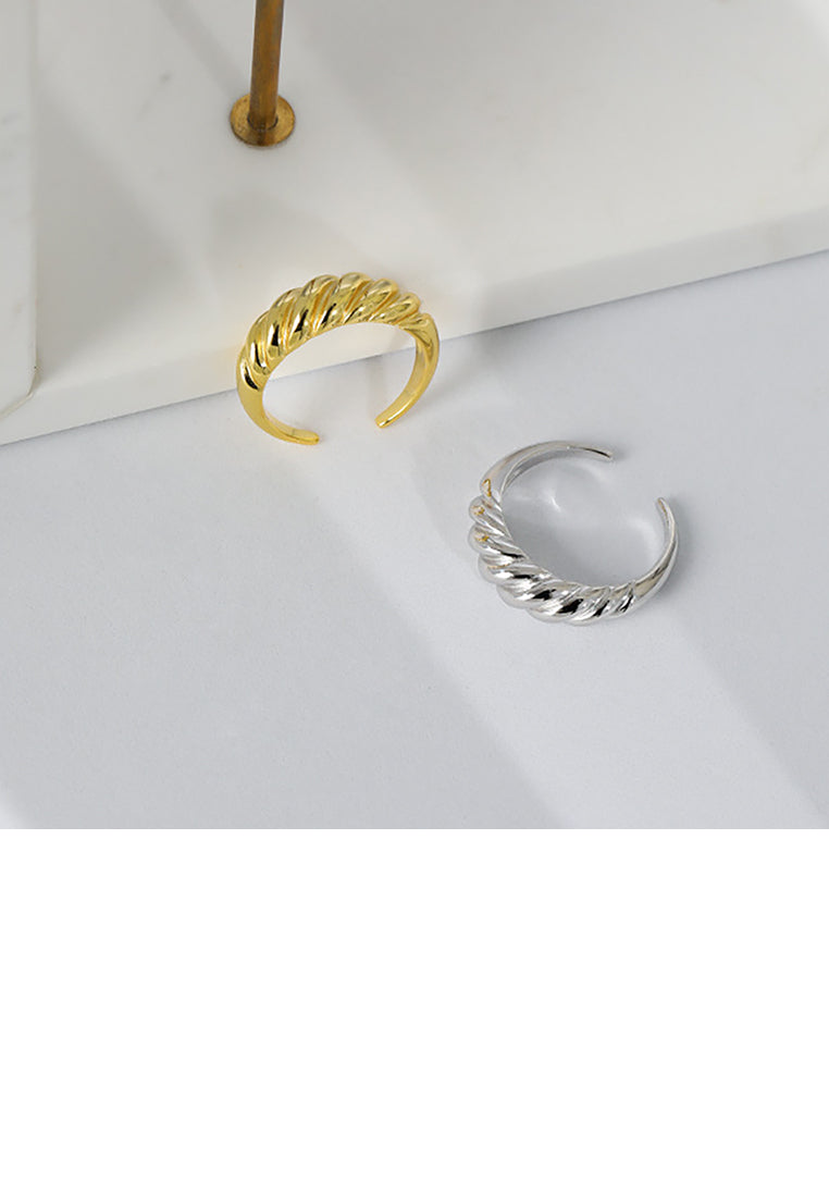 925 Sterling Silver Plated Gold Fashion Simple Twill Geometric Adjustable Open Ring