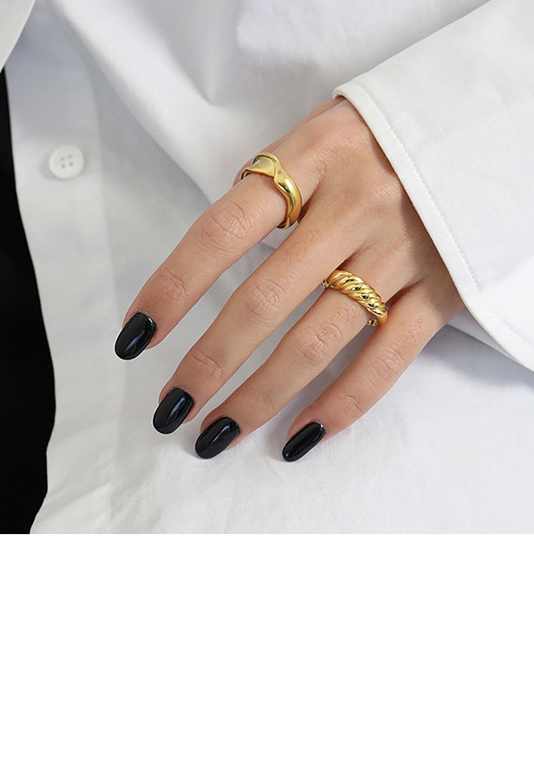 925 Sterling Silver Plated Gold Fashion Simple Twill Geometric Adjustable Open Ring