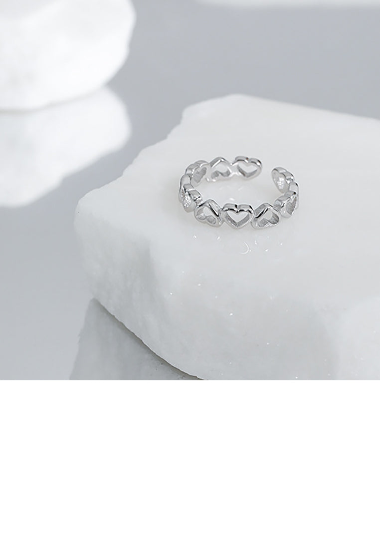 925 Sterling Silver Simple and Fashion Hollow Heart-shaped Adjustable Opening Ring