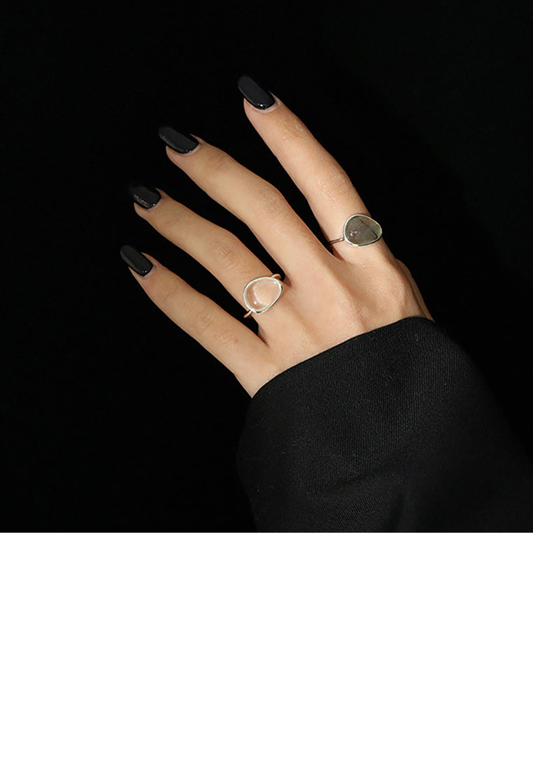 925 Sterling Silver Fashion Simple Geometric Imitation Moonstone Adjustable Opening Ring