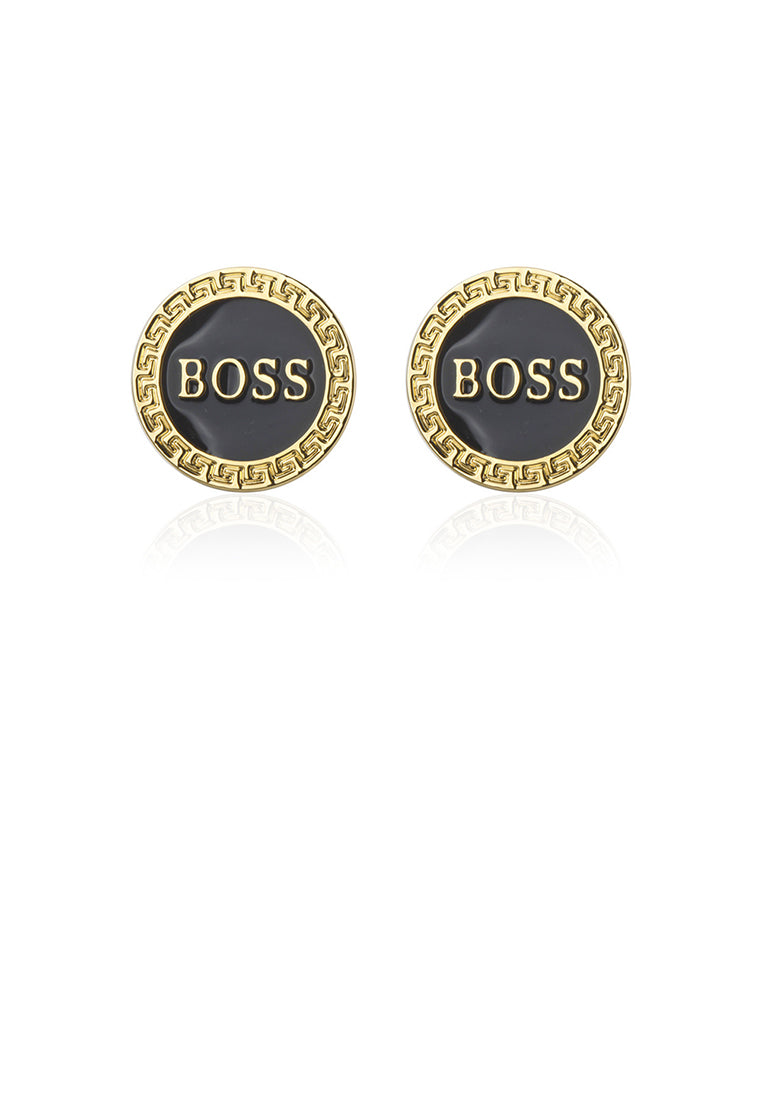 Fashion and Simple Plated Gold Pattern English Alphabet Boss Geometric Round Cufflinks