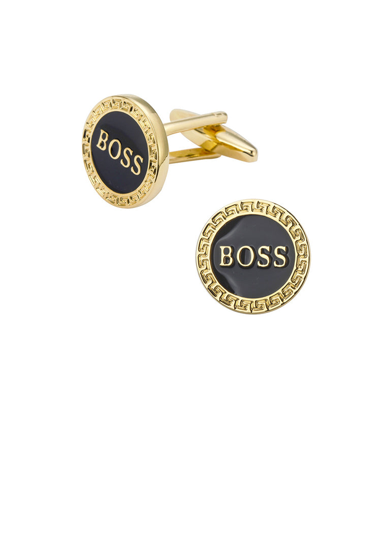 Fashion and Simple Plated Gold Pattern English Alphabet Boss Geometric Round Cufflinks