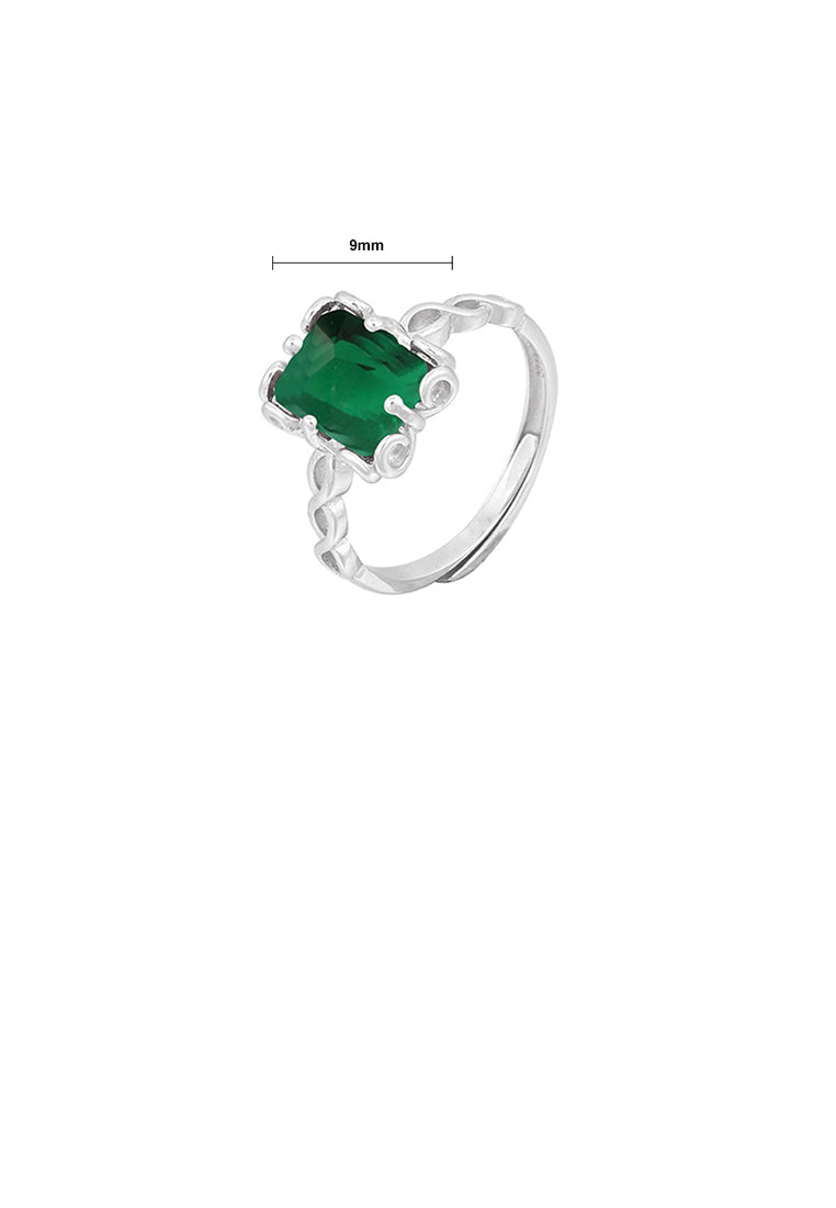 925 Sterling Silver Fashion Simple Geometric Square Green Cubic Zirconia Adjustable Ring - Luxurious Look