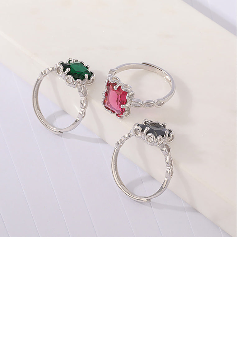 925 Sterling Silver Fashion Simple Geometric Square Green Cubic Zirconia Adjustable Ring - Luxurious Look