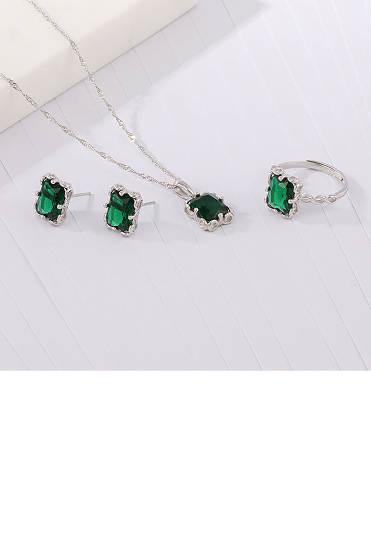 925 Sterling Silver Fashion Simple Geometric Square Green Cubic Zirconia Adjustable Ring - Luxurious Look