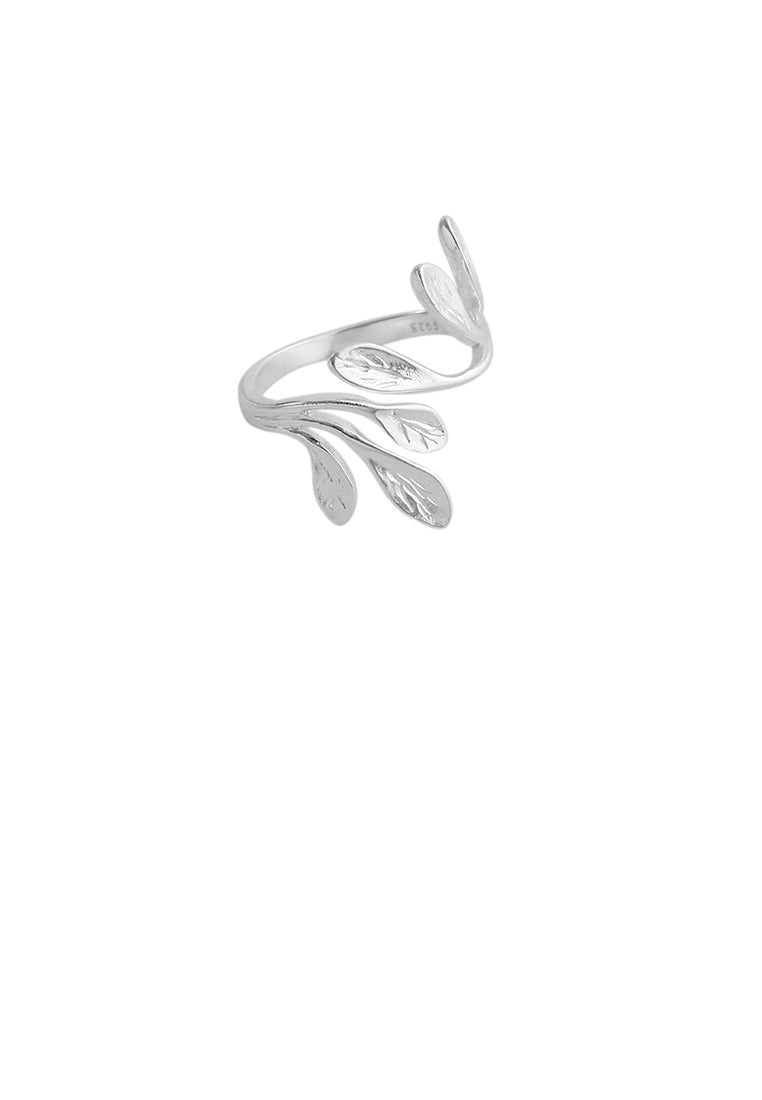 925 Sterling Silver Fashion Simple Olive Branch Leaf Adjustable Open Ring