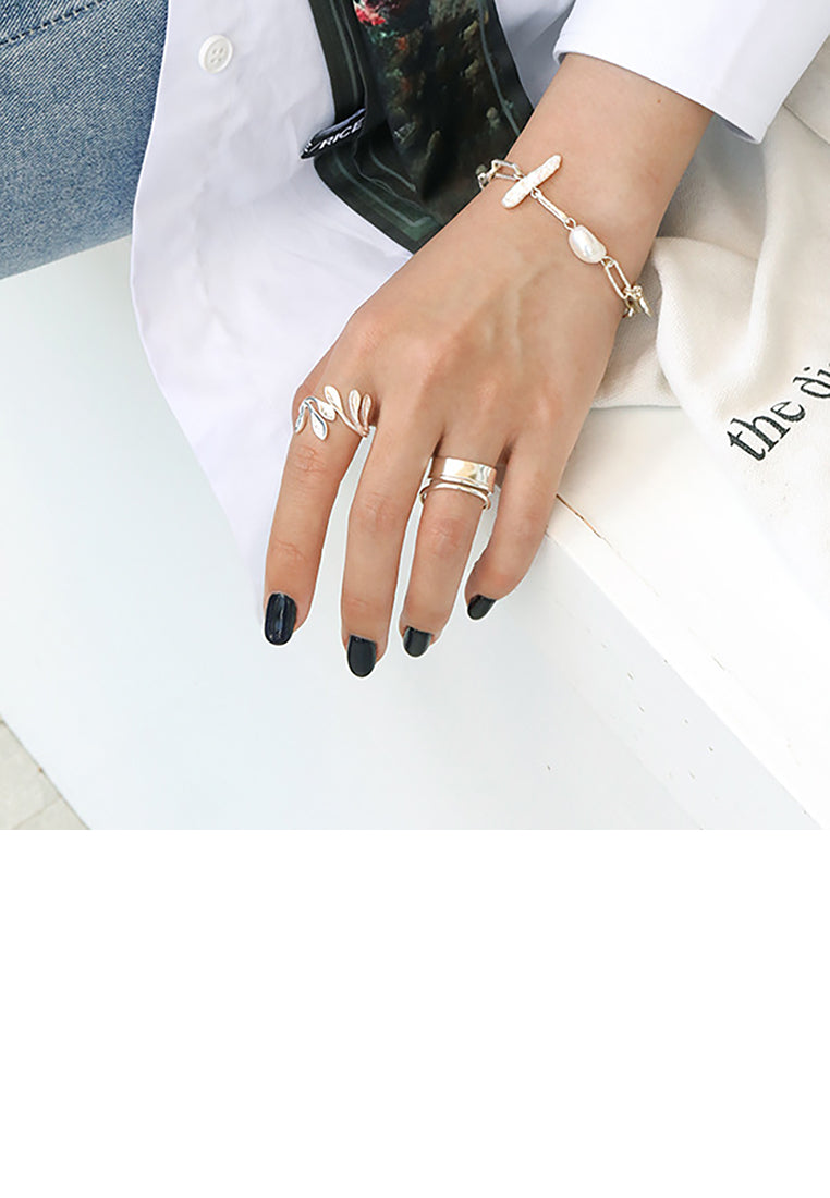 925 Sterling Silver Fashion Simple Olive Branch Leaf Adjustable Open Ring