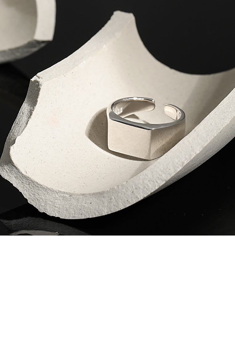 925 Sterling Silver Simple Fashion Geometric Square Adjustable Opening Ring