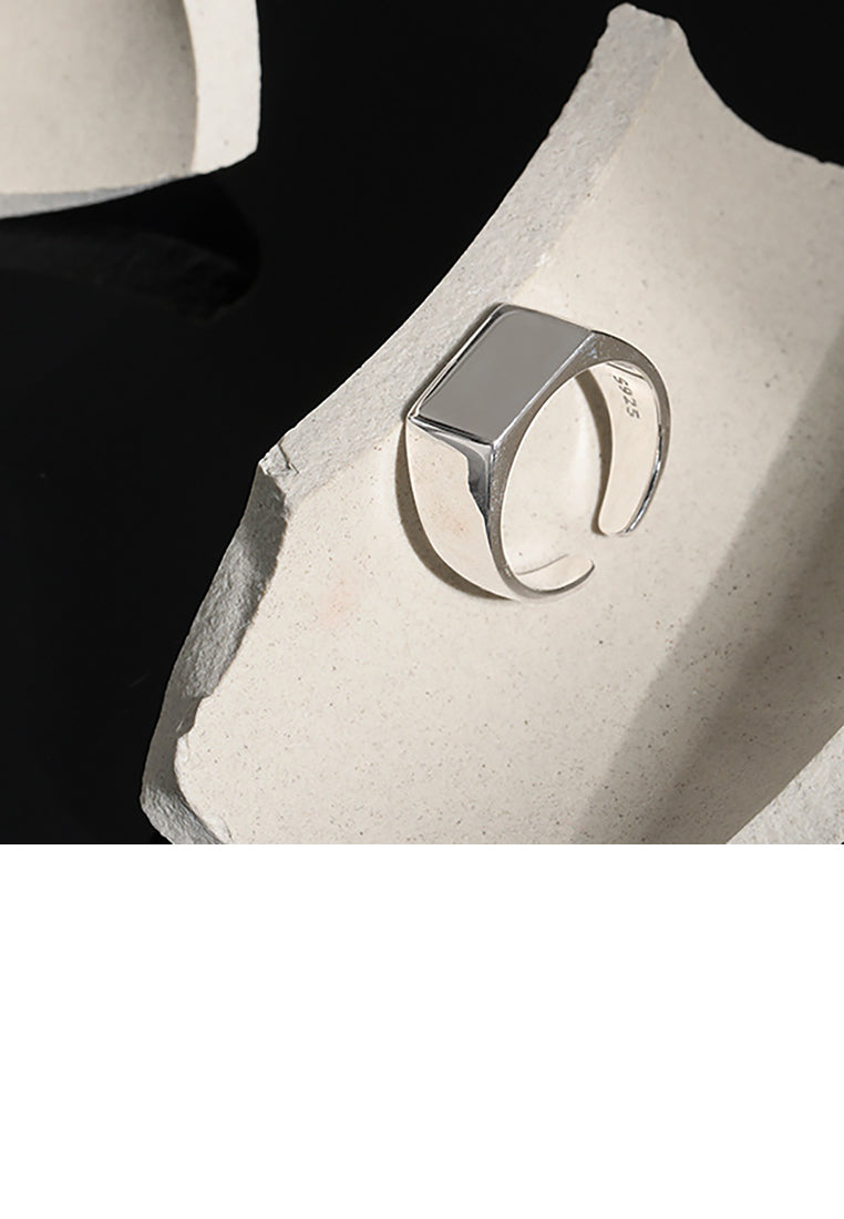 925 Sterling Silver Simple Fashion Geometric Square Adjustable Opening Ring