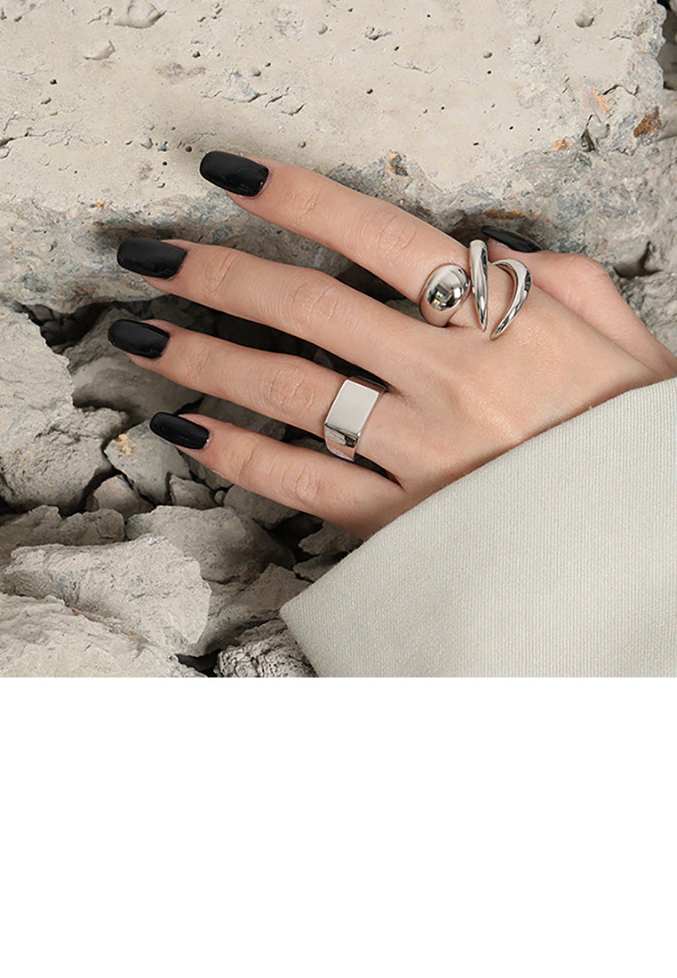 925 Sterling Silver Simple Fashion Geometric Square Adjustable Opening Ring