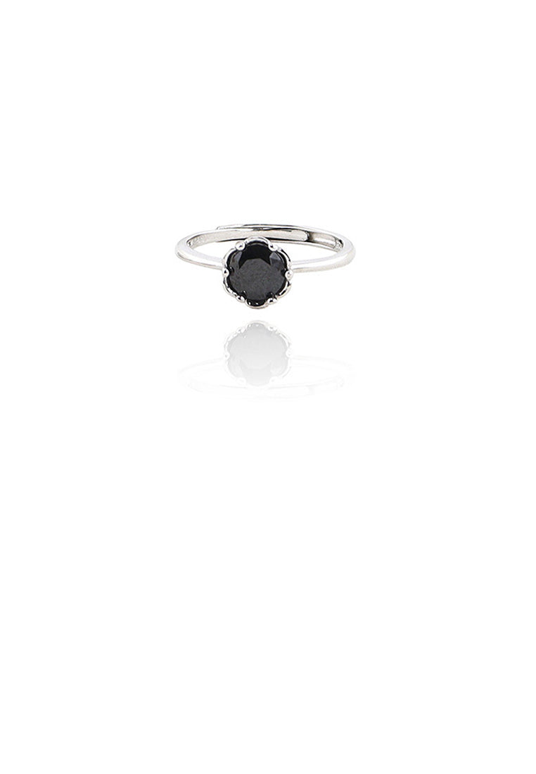 925 Sterling Silver Simple Temperament Torus Geometric Black Cubic Zirconia Adjustable Ring - Luxurious Look