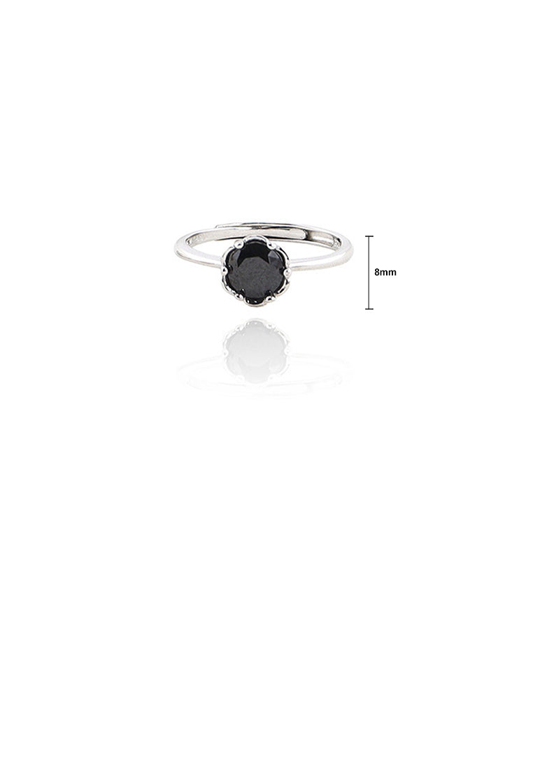 925 Sterling Silver Simple Temperament Torus Geometric Black Cubic Zirconia Adjustable Ring - Luxurious Look