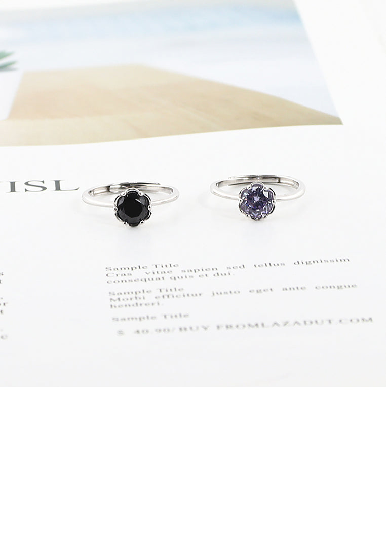 925 Sterling Silver Simple Temperament Torus Geometric Black Cubic Zirconia Adjustable Ring - Luxurious Look