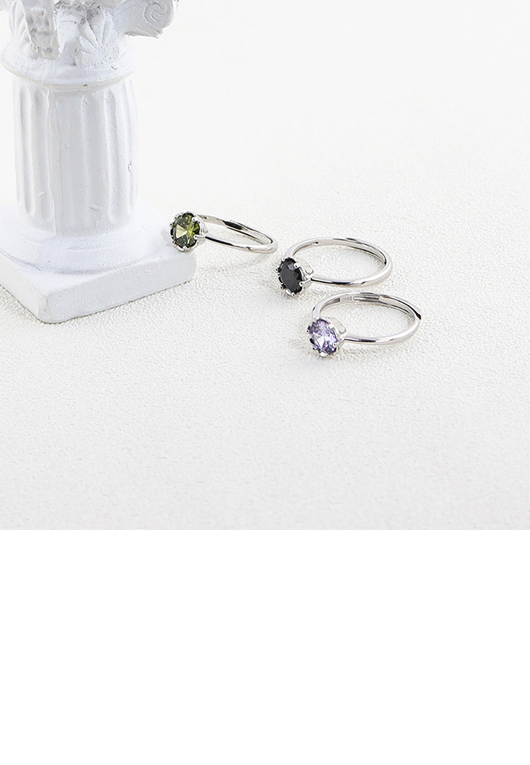 925 Sterling Silver Simple Temperament Torus Geometric Black Cubic Zirconia Adjustable Ring - Luxurious Look