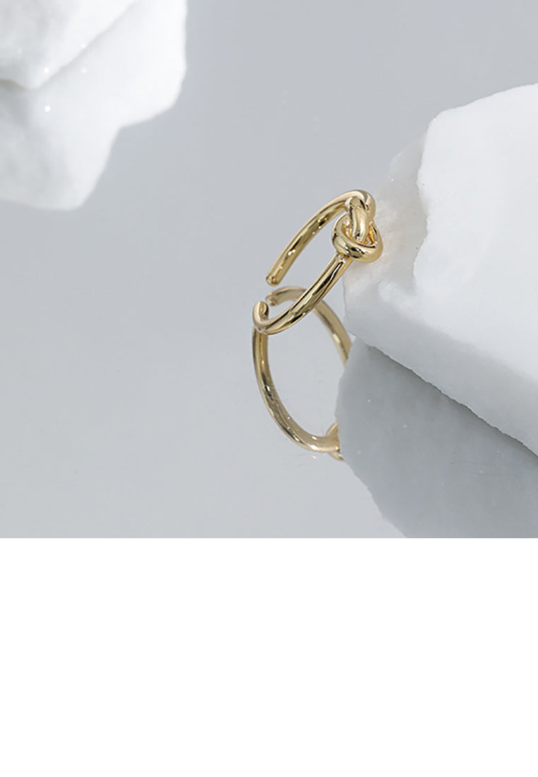925 Sterling Silver Plated Gold Simple Temperament Knot Adjustable Opening Ring