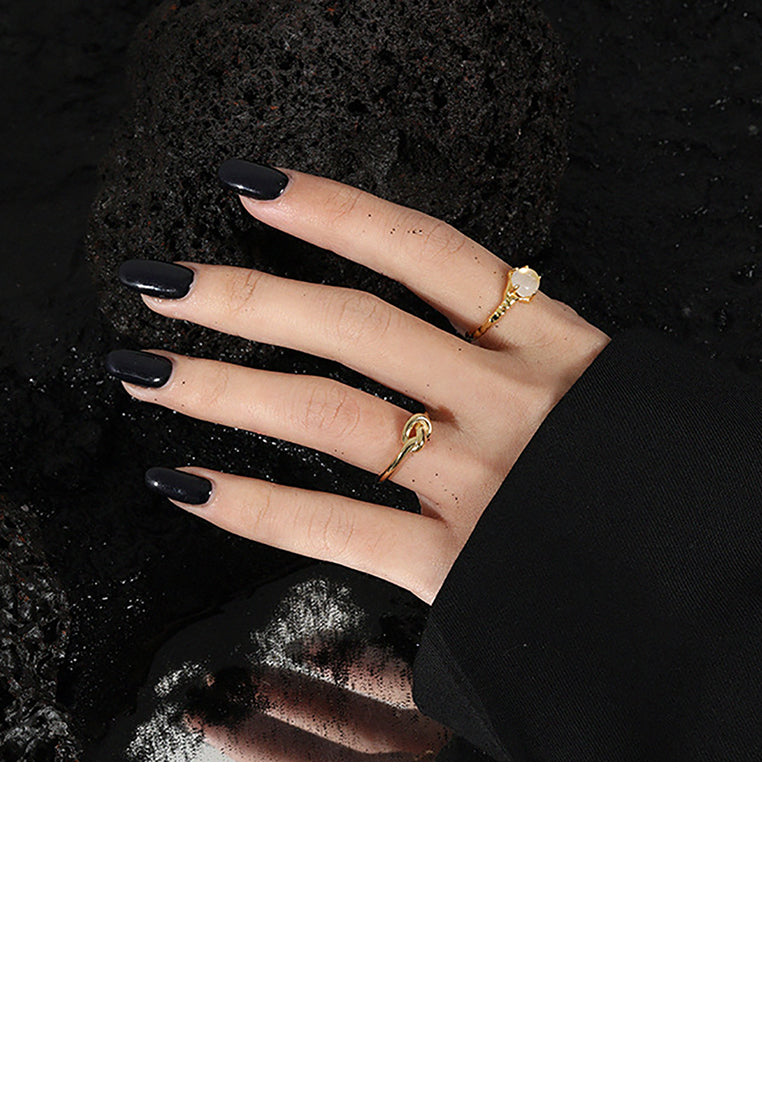 925 Sterling Silver Plated Gold Simple Temperament Knot Adjustable Opening Ring