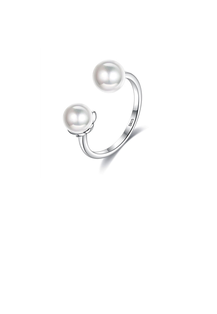 925 Sterling Silver Fashion and Elegant Freshwater Pearl Adjustable Open Ring - Luxurious Look
