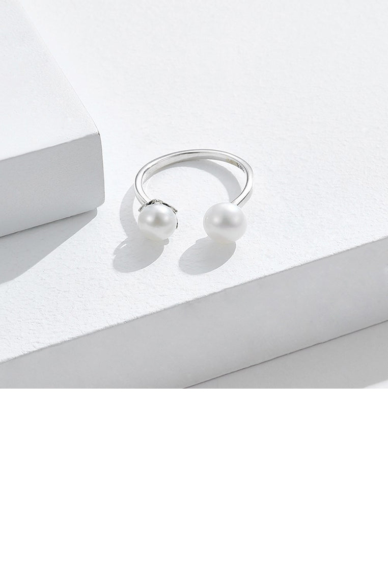 925 Sterling Silver Fashion and Elegant Freshwater Pearl Adjustable Open Ring - Luxurious Look