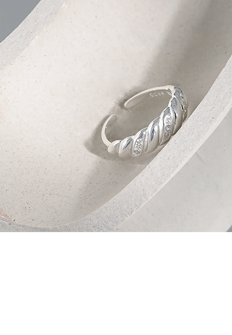 925 Sterling Silver Simple Fashion Button Pattern Twist Geometric Adjustable Opening Ring with Cubic Zirconia - Luxurious Look