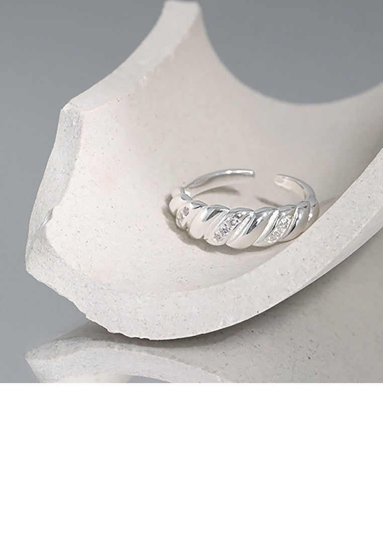925 Sterling Silver Simple Fashion Button Pattern Twist Geometric Adjustable Opening Ring with Cubic Zirconia - Luxurious Look