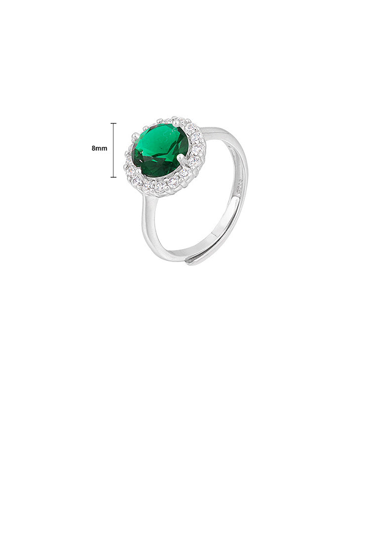 925 Sterling Silver Elegant Bright Geometric Round Adjustable Ring with Green Cubic Zirconia - Luxurious Look