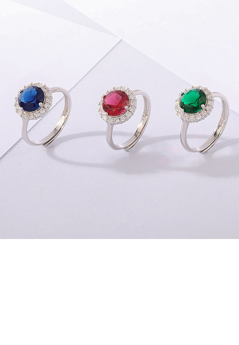 925 Sterling Silver Elegant Bright Geometric Round Adjustable Ring with Green Cubic Zirconia - Luxurious Look