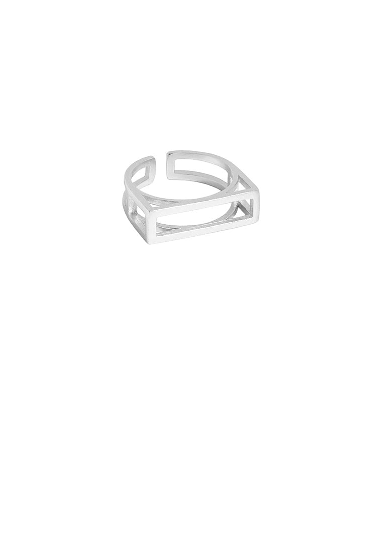 925 Sterling Silver Fashion Simple Hollow Rectangle Adjustable Open Ring