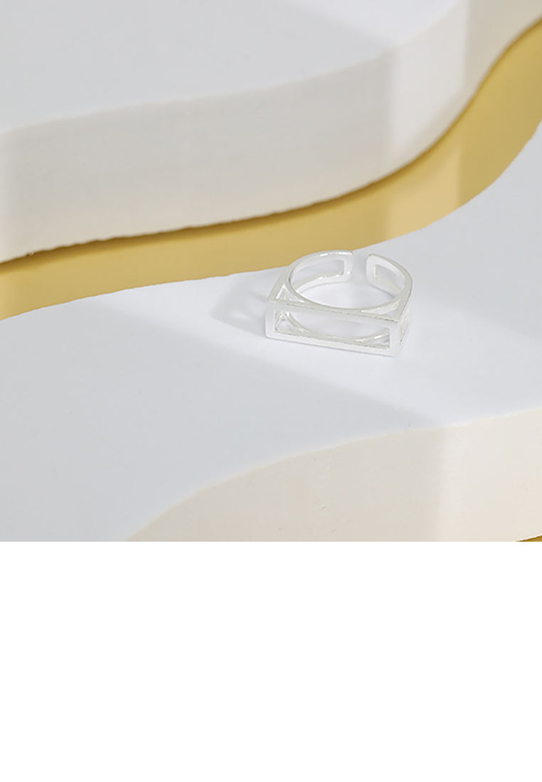 925 Sterling Silver Fashion Simple Hollow Rectangle Adjustable Open Ring