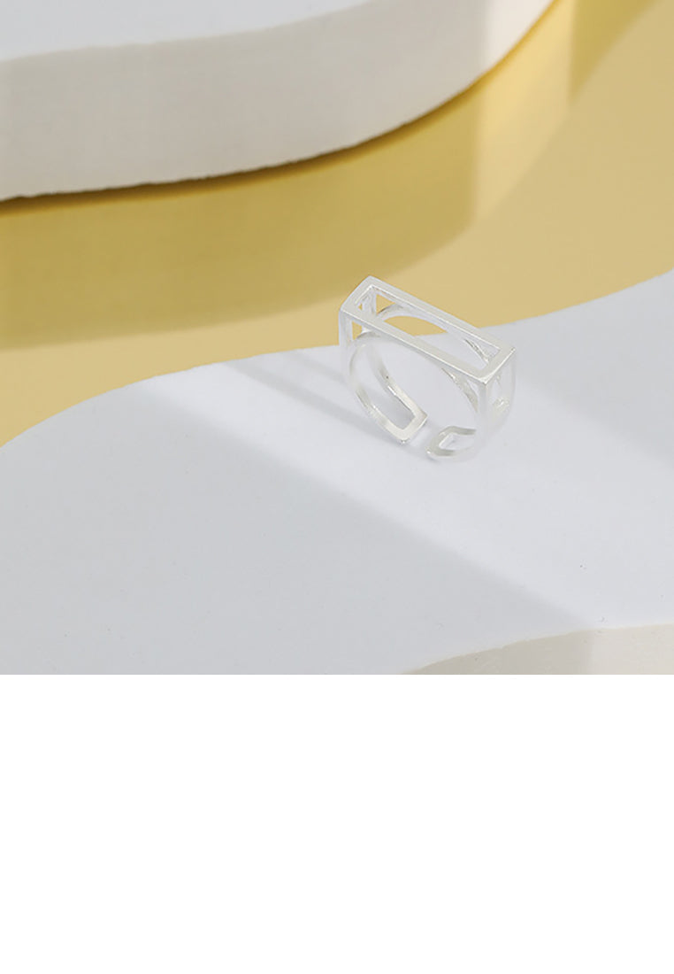 925 Sterling Silver Fashion Simple Hollow Rectangle Adjustable Open Ring