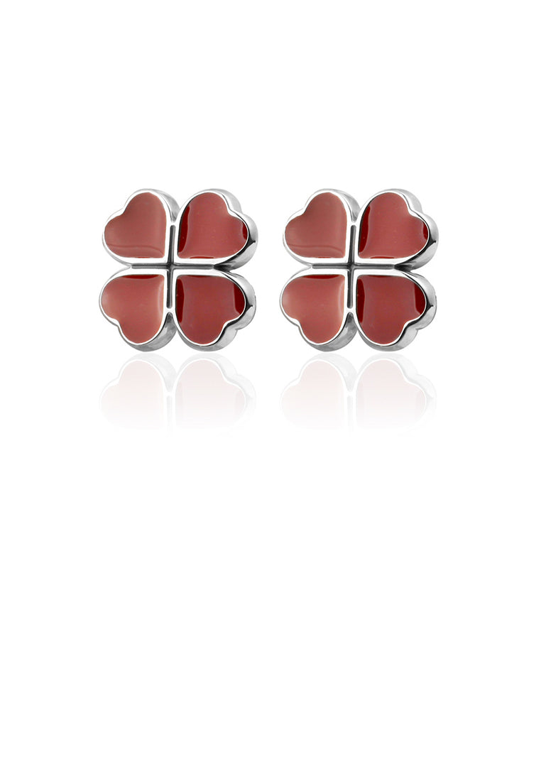 Fashion and Simple Enamel Red Four-leafed Clover Cufflinks - Vibrant Color