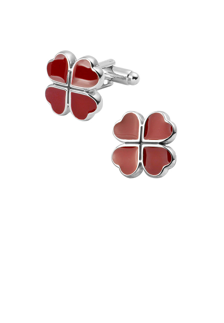 Fashion and Simple Enamel Red Four-leafed Clover Cufflinks - Vibrant Color