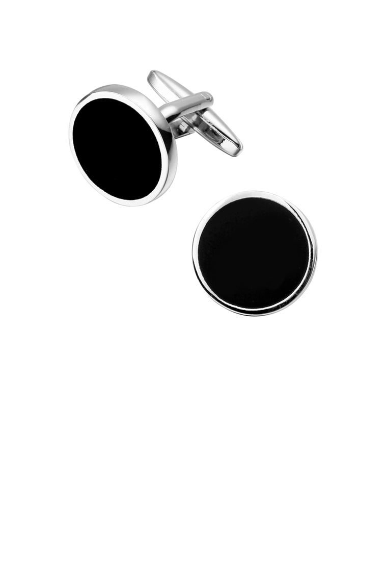 Simple and Fashion Enamel Black Geometric Round Cufflinks