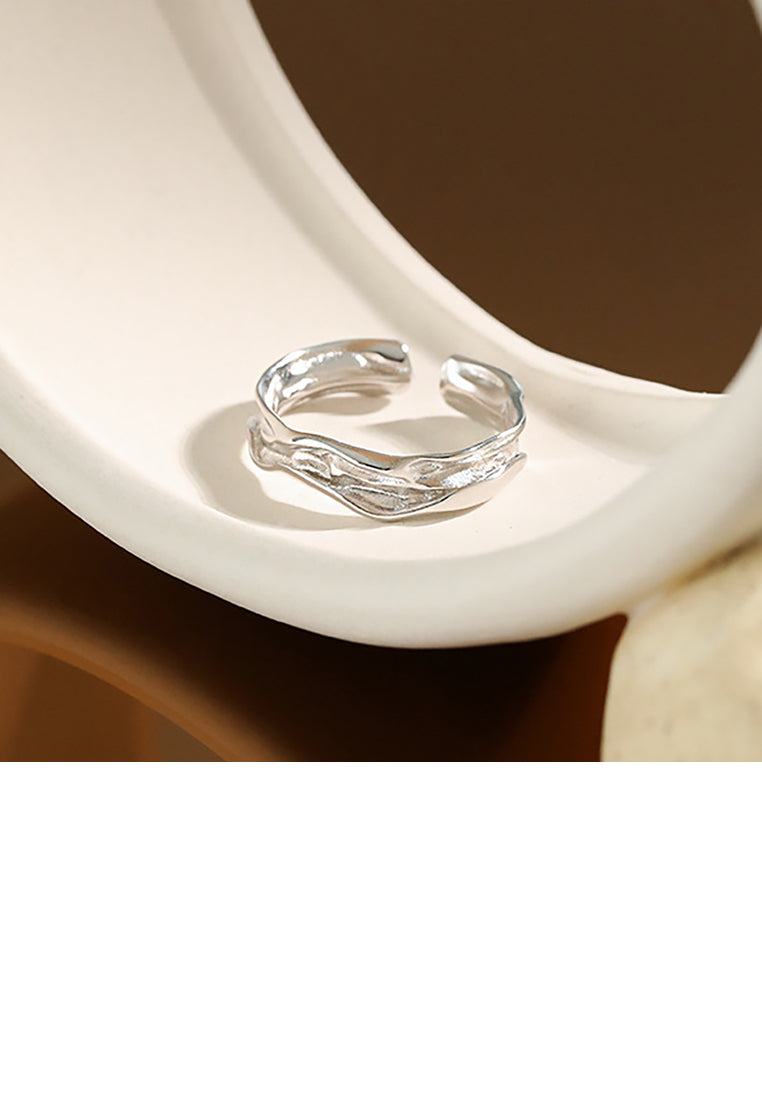 925 Sterling Silver Fashion Simple Irregular Fold Texture Geometric Adjustable Opening Ring