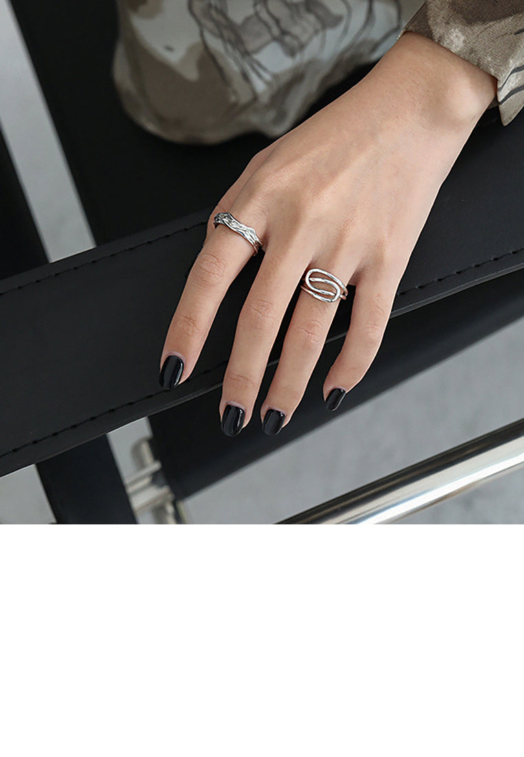 925 Sterling Silver Fashion Simple Irregular Fold Texture Geometric Adjustable Opening Ring