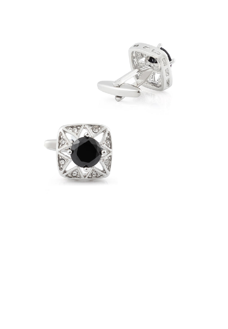 Fashion Temperament Hollow Star Black Cubic Zirconia Geometric Square Cufflinks - Luxurious Look
