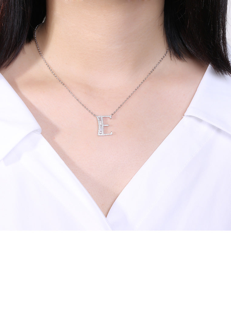 925 Sterling Silver Fashion Personality English Alphabet E Cubic Zircon Necklace