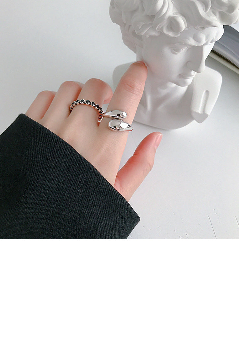 925 Sterling Silver Fashion Personality Water Drop-shaped Geometric Adjustable Opening Ring