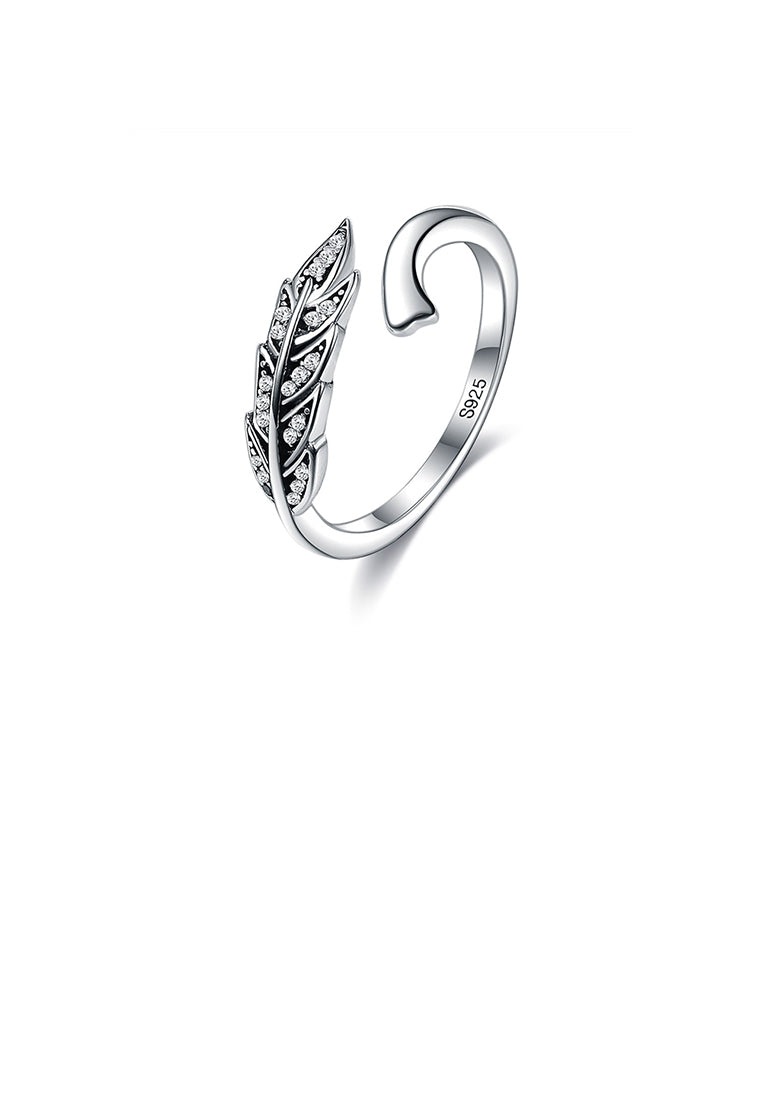 925 Sterling Silver Fashion Simple Leaf Adjustable Open Ring with Cubic Zirconia - Luxurious Look