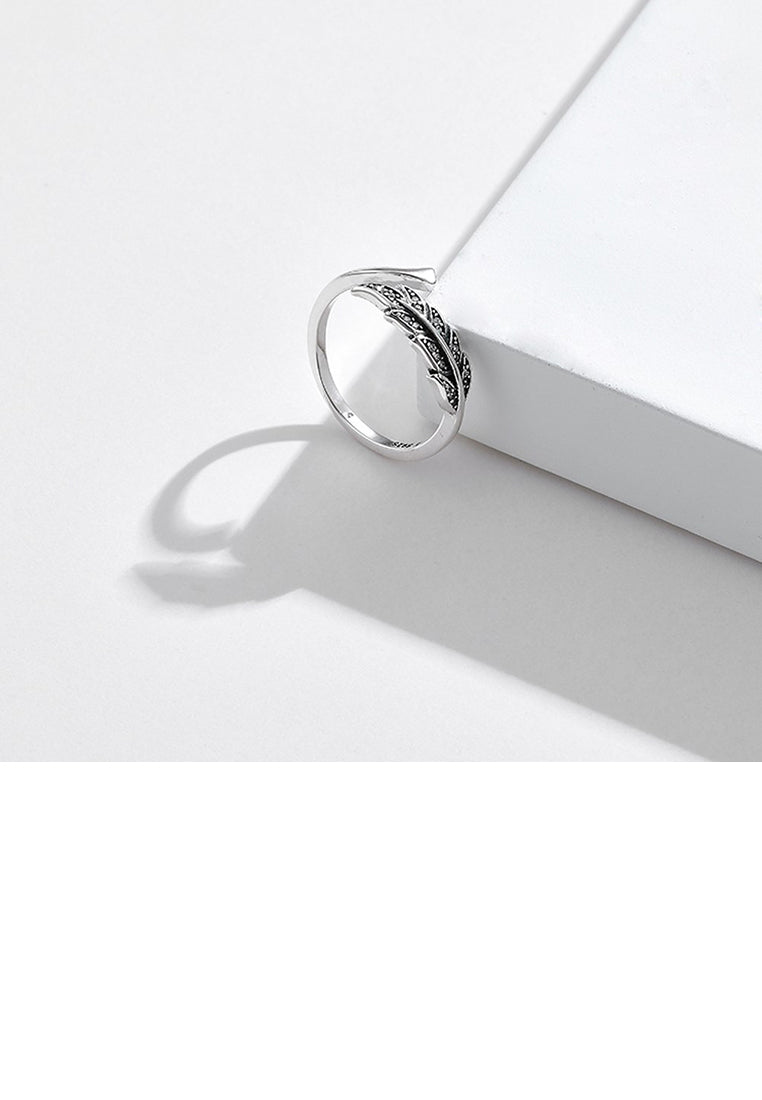 925 Sterling Silver Fashion Simple Leaf Adjustable Open Ring with Cubic Zirconia - Luxurious Look