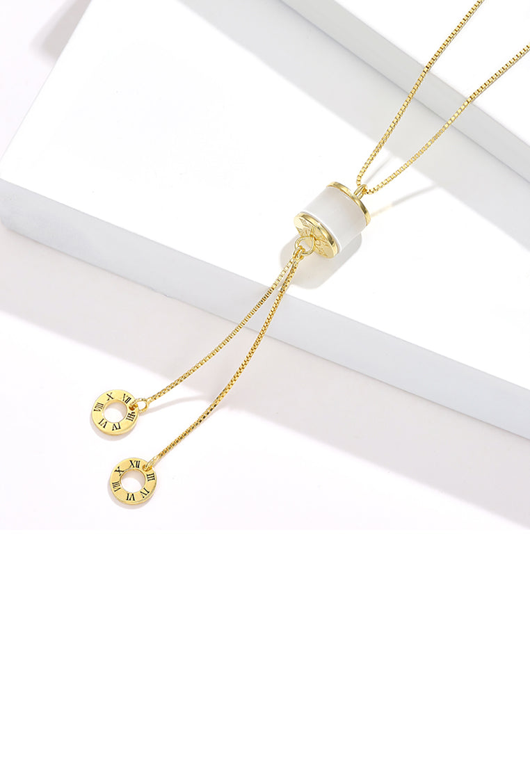 925 Sterling Silver Plated Gold Arabic Number Geometric Cylindrical Tassel Necklace