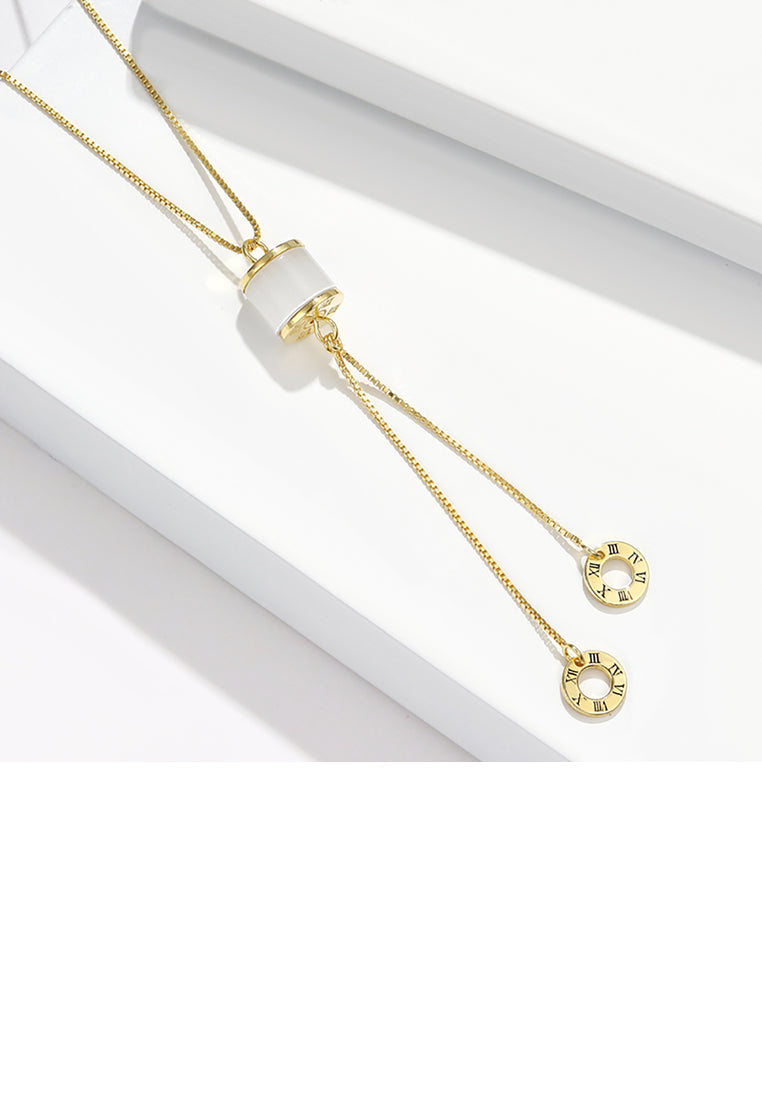 925 Sterling Silver Plated Gold Arabic Number Geometric Cylindrical Tassel Necklace