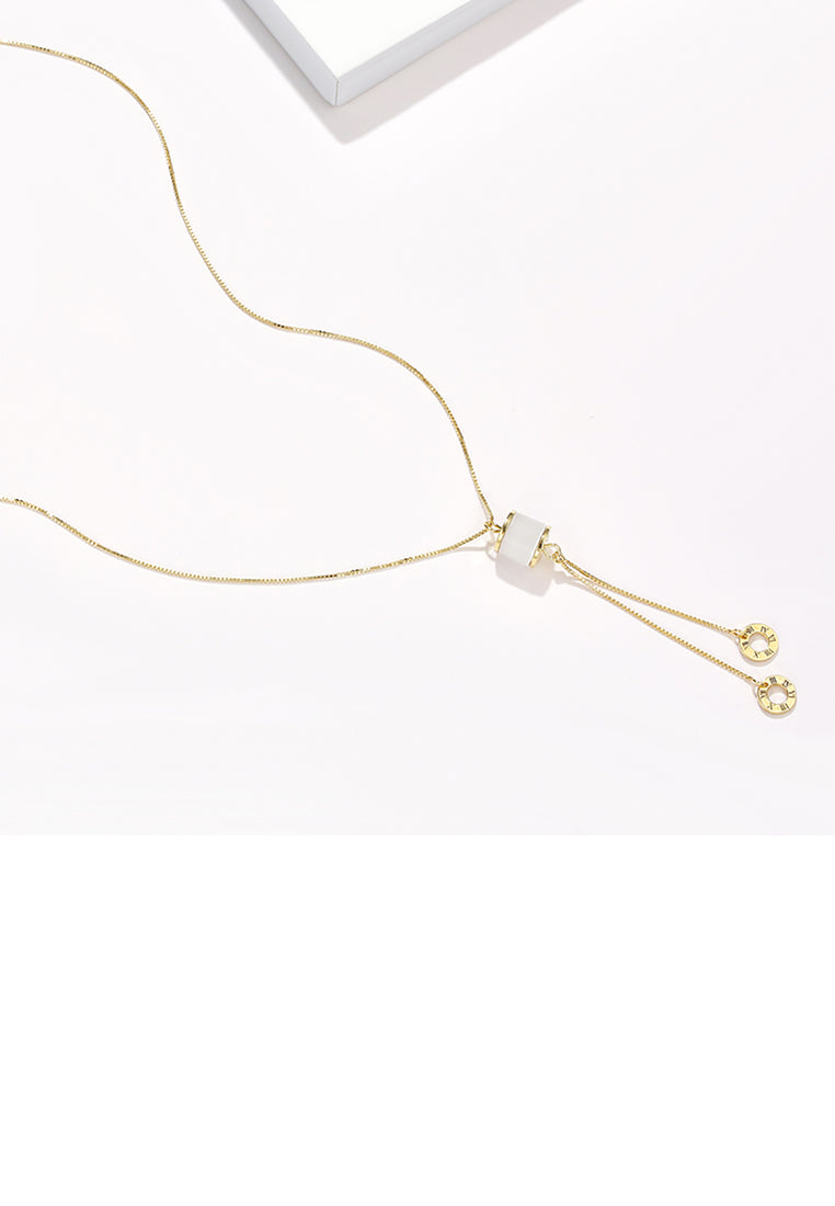 925 Sterling Silver Plated Gold Arabic Number Geometric Cylindrical Tassel Necklace